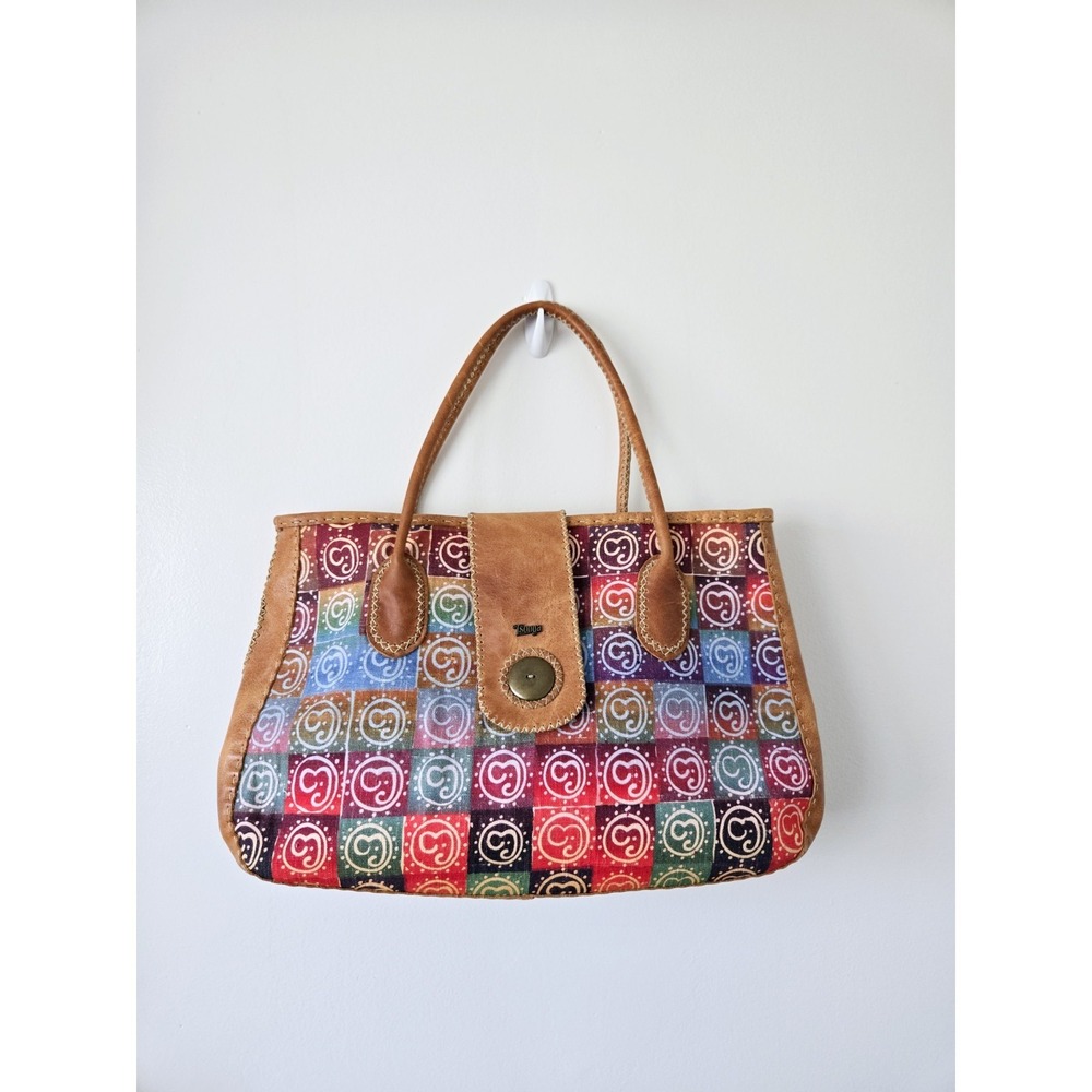 RARE Tsonga South African Made Large Shopper Leather Canvas Print Tote Bag